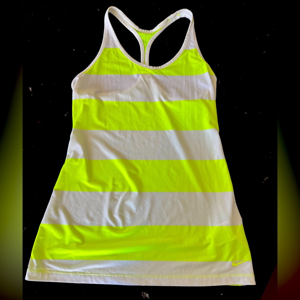 Nike Neon Yellow and White Striped Tank Top